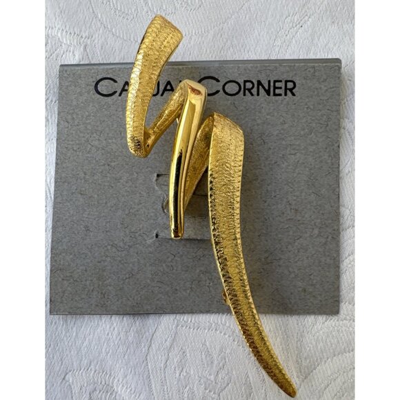 Casual Corner Signed Gold Tone Brooch Large 3 1/2" Vintage 80's NEW - Picture 6 of 9